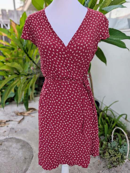 Brandy Melville Dresses & Skirts - Brandy Melville burgundy red wrap dress floral OS cottagecore coquette 90s